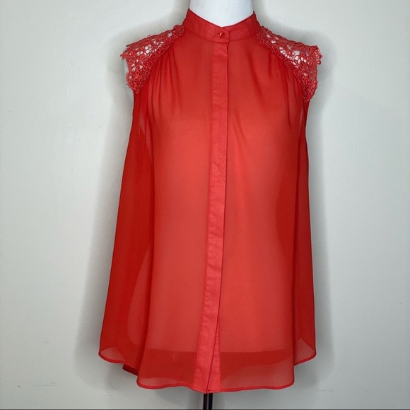 Buttons Orange Sheer Blouse - Picture 1 of 7